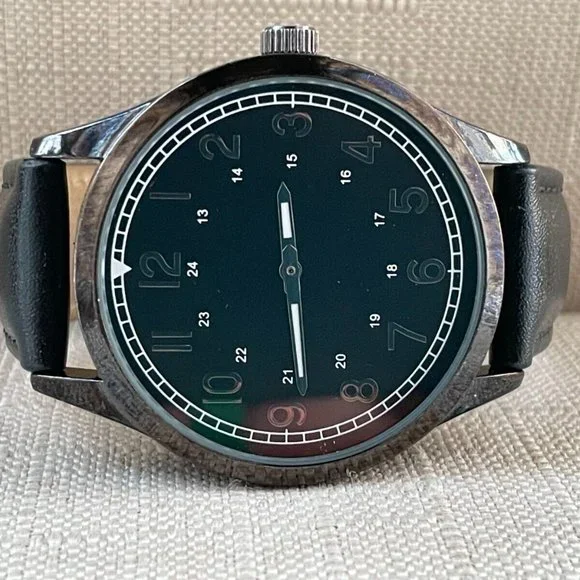 FMD Men Wristwatch Black Leather Band Analog Quartz Watch - Picture 4 of 11